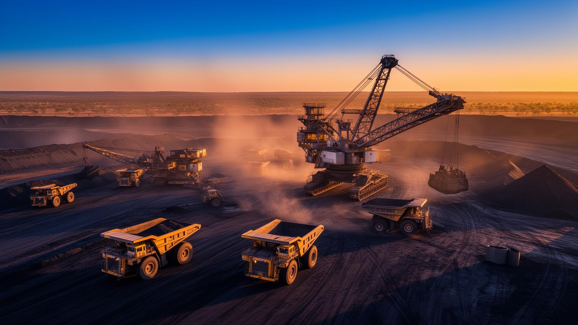 Aerial view of an Australian coal mining operation at golden hour
